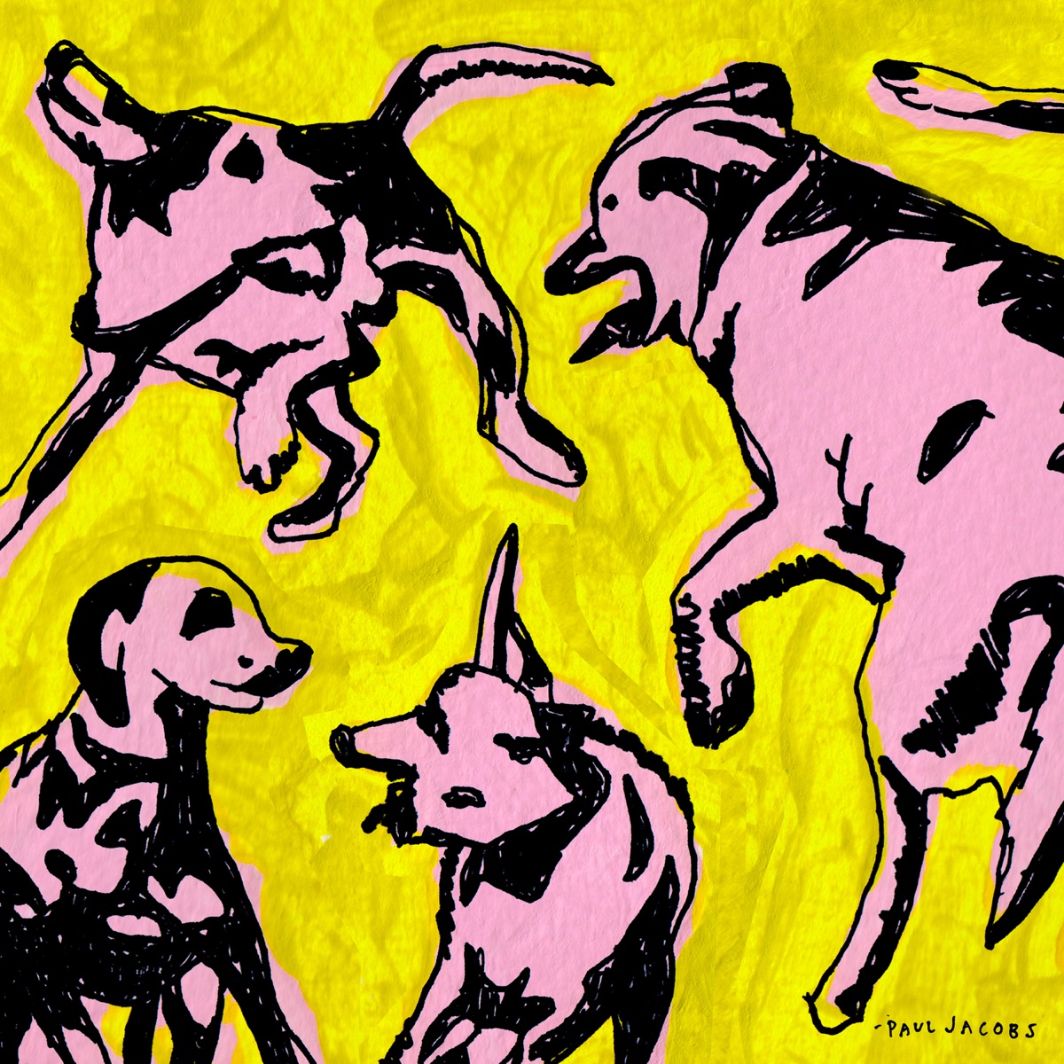 Pink Dogs on the Green Grass by Paul Jacobs